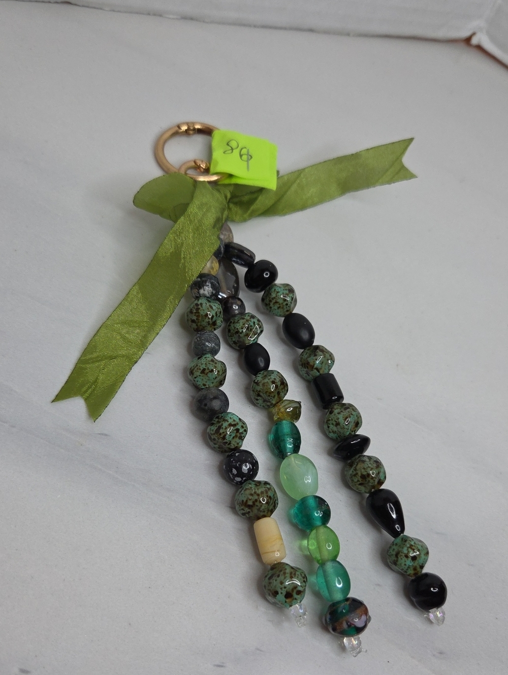 86 -handmade Green Bead Tassel Bag Charm